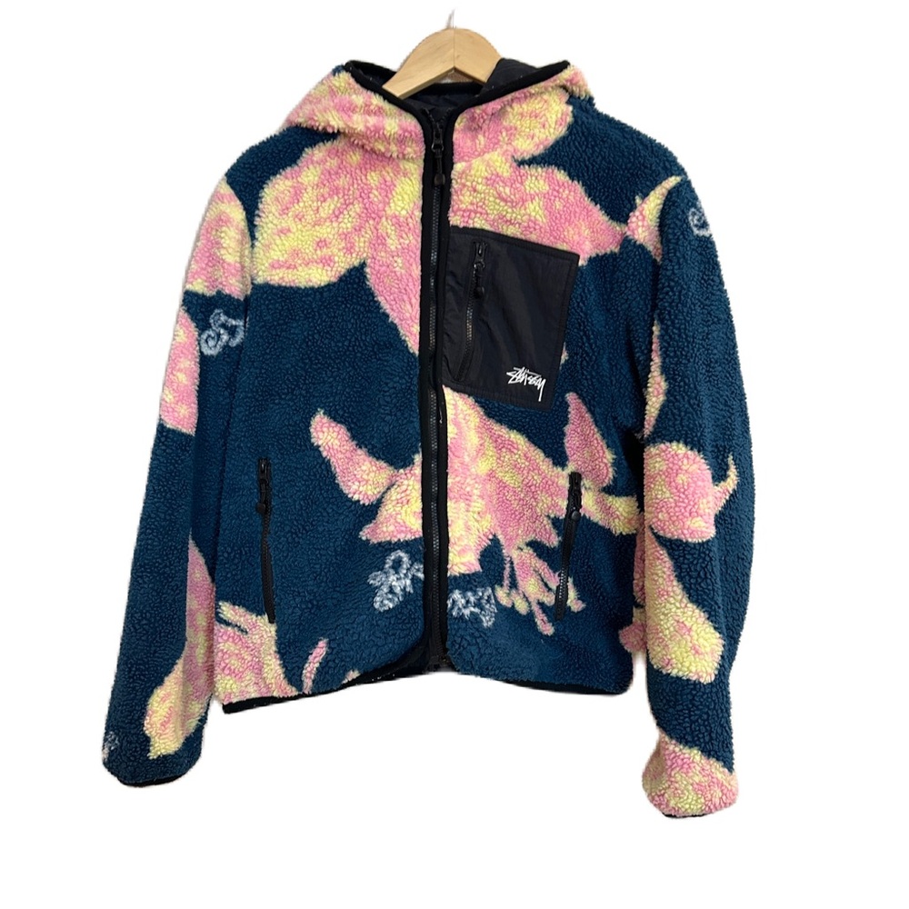 Stussy Floral Sherpa Hood Jacket Dark Teal Men’s Small